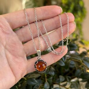 Vintage Sterling Silver and Amber Pendant Necklace